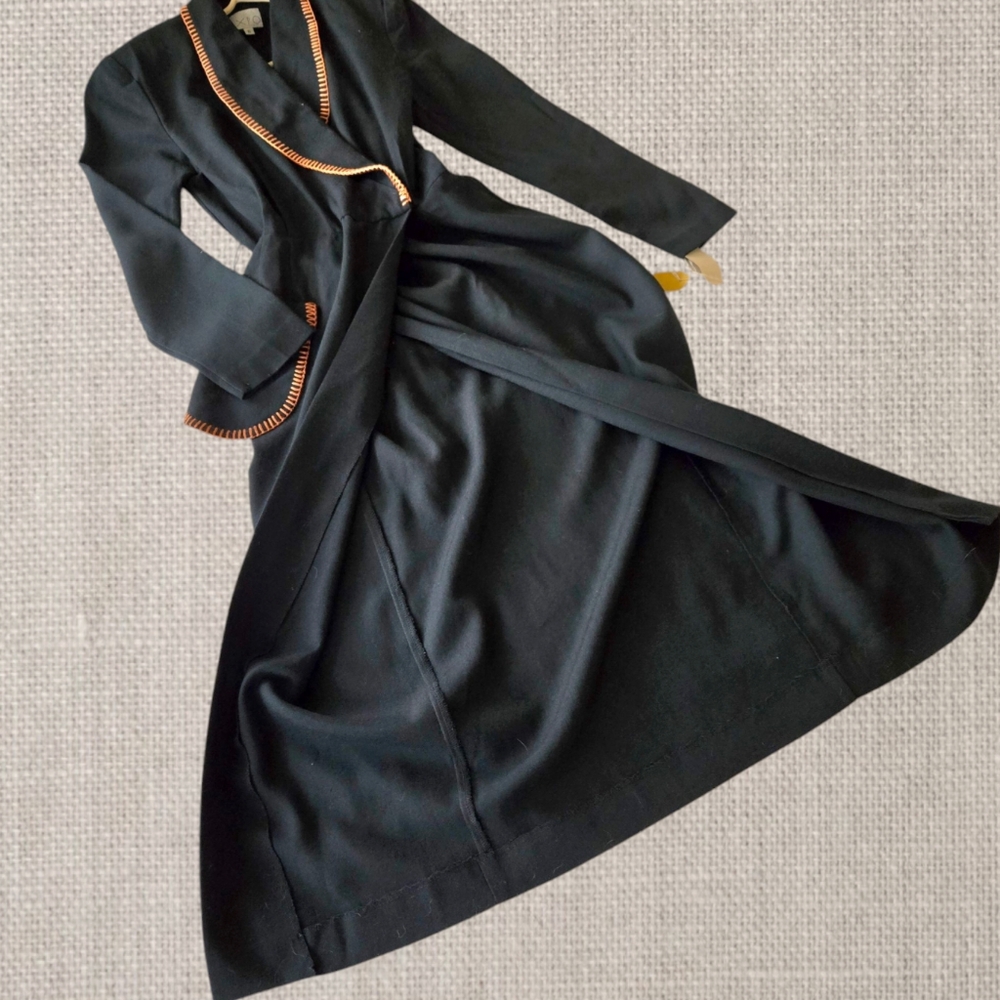 Vintage Black Wrap Maxi Dress 80s New Old Stock Elegant Glamour Witchy Sz 6 - Picture 8 of 12